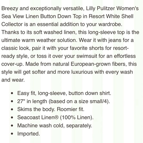 Lilly Pulitzer Women's Sea View Linen Button Down Top - Extra Large - Picture 8 of 8